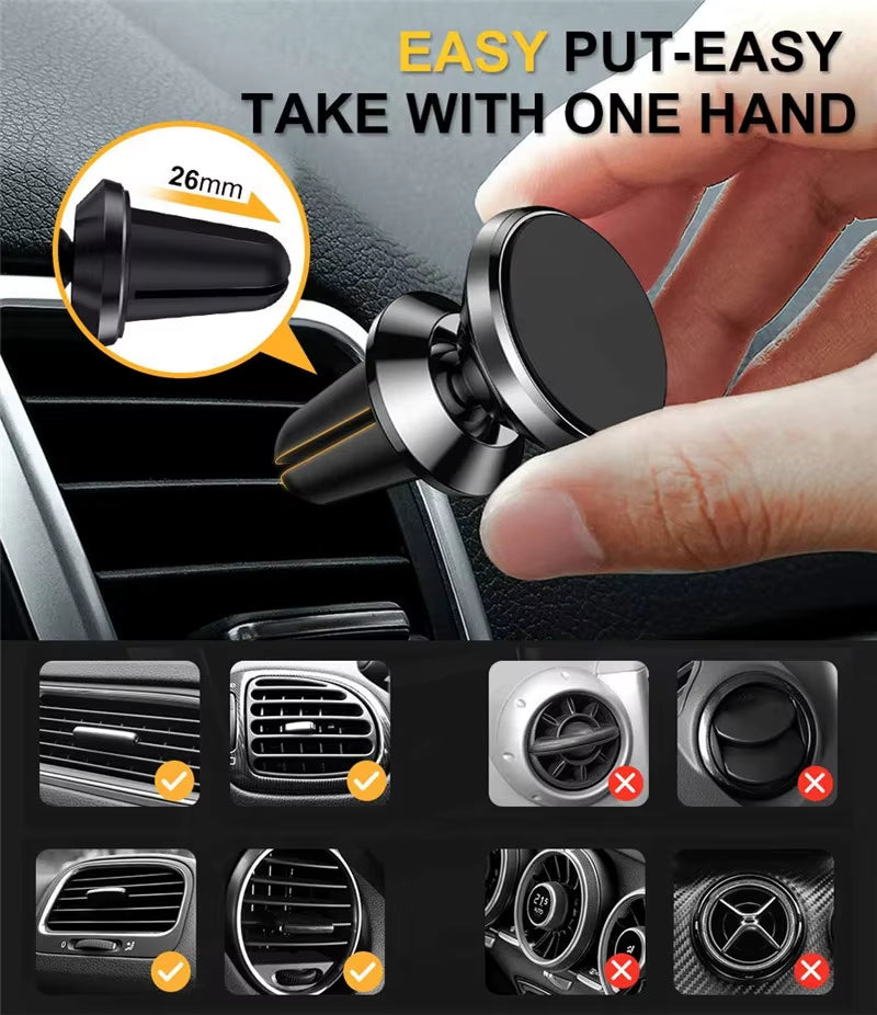 360 Degree Adjustable Magnetic Phone Holder Car Mount with Car Air Vent Clip Cellphone Mount Phone Bracket Smart Phone Universal