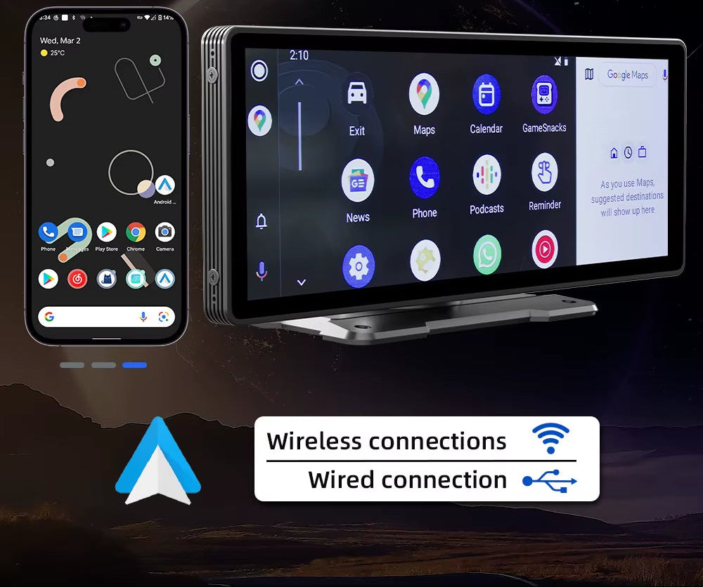 10.26 Inch Portable Wireless Carplay Screen HD Rear Reversing Camera Car Radio DVR MP5 Multimedia Video Player Android Auto