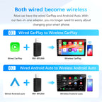 2In1 Wired to Wireless Carplay Android Auto Adapter for OEM Car Stereo with USB Plug and Play